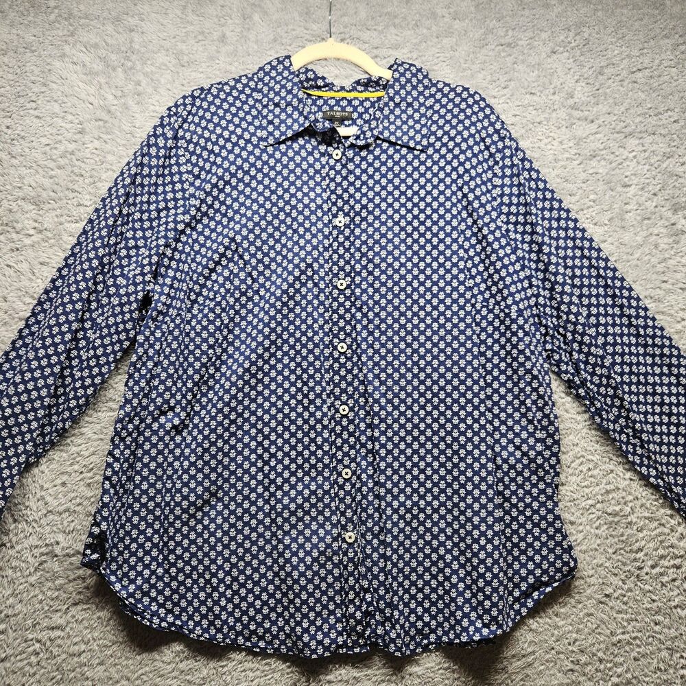 Talbots Navy Blue Button Up Shirt Size 2X Casual Preppy Cotton Lightweight